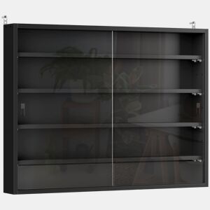 HOMCOM Vitrina Expositora para Coleções com 5 Níveis, Vitrina de Parede, com Prateleiras Ajustáveis e 2 Portas de Vidro Deslizantes, para Perfumes, Figuras Decorativas, 80x9,5x60 cm, Preto