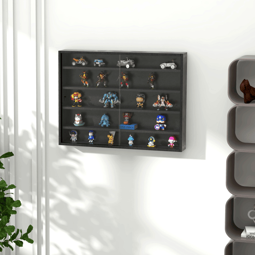 HOMCOM Vitrina Expositora para Coleções com 5 Níveis, Vitrina de Parede, com Prateleiras Ajustáveis e 2 Portas de Vidro Deslizantes, para Perfumes, Figuras Decorativas, 80x9,5x60 cm, Preto