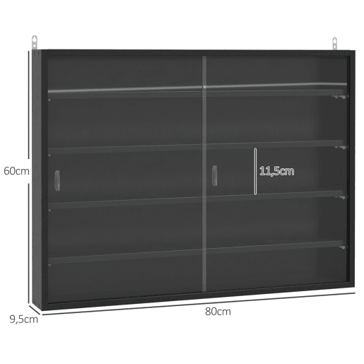 HOMCOM Vitrina Expositora para Coleções com 5 Níveis, Vitrina de Parede, com Prateleiras Ajustáveis e 2 Portas de Vidro Deslizantes, para Perfumes, Figuras Decorativas, 80x9,5x60 cm, Preto