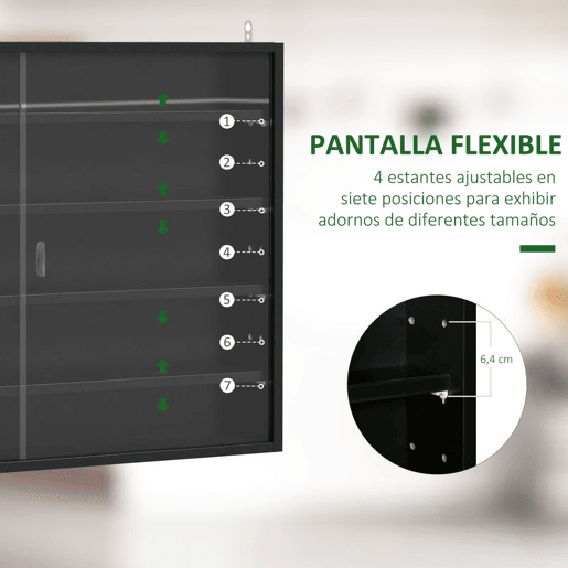 HOMCOM Vitrina Expositora para Coleções com 5 Níveis, Vitrina de Parede, com Prateleiras Ajustáveis e 2 Portas de Vidro Deslizantes, para Perfumes, Figuras Decorativas, 80x9,5x60 cm, Preto