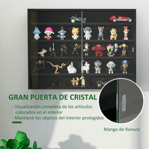 HOMCOM Vitrina Expositora para Coleções com 5 Níveis, Vitrina de Parede, com Prateleiras Ajustáveis e 2 Portas de Vidro Deslizantes, para Perfumes, Figuras Decorativas, 80x9,5x60 cm, Preto