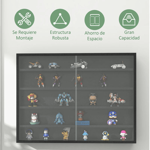 HOMCOM Vitrina Expositora para Coleções com 5 Níveis, Vitrina de Parede, com Prateleiras Ajustáveis e 2 Portas de Vidro Deslizantes, para Perfumes, Figuras Decorativas, 80x9,5x60 cm, Preto