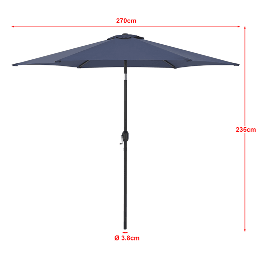 Guarda-sol Altino para terraço exterior com dobradiça de aço Ø 270 x 235 cm - Azul marinho casa.pro