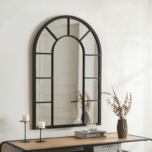 Espelho de parede Enonkoski janela arqueada MDF 90x60cm - Preto en.casa