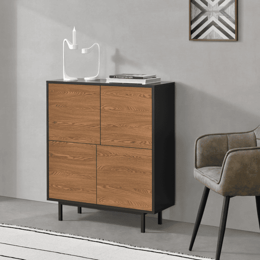Cómoda Gnosjö 4 portas de armário Tecnologia Push-Open 93 x 80 x 30 cm aglomerado pretoefeito madeira, tom escuro en.casa