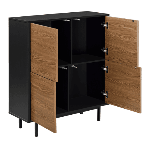 Cómoda Gnosjö 4 portas de armário Tecnologia Push-Open 93 x 80 x 30 cm aglomerado pretoefeito madeira, tom escuro en.casa