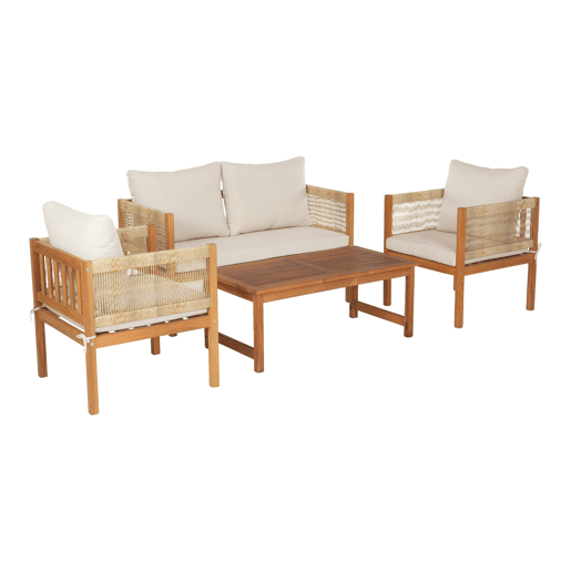 Conjunto de mobiliário de jardim Cannole 4 peças de rotim de acácia - Efeito madeiraBege casa.pro