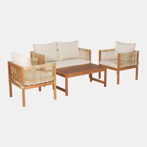 Conjunto de mobiliário de jardim Cannole 4 peças de rotim de acácia - Efeito madeiraBege casa.pro