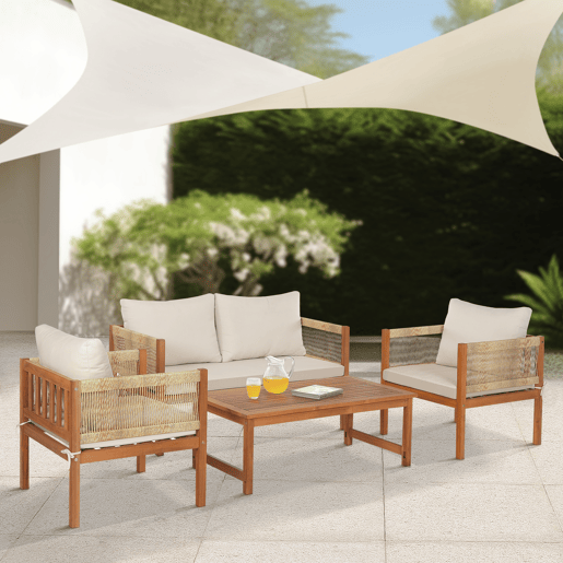 Conjunto de mobiliário de jardim Cannole 4 peças de rotim de acácia - Efeito madeiraBege casa.pro