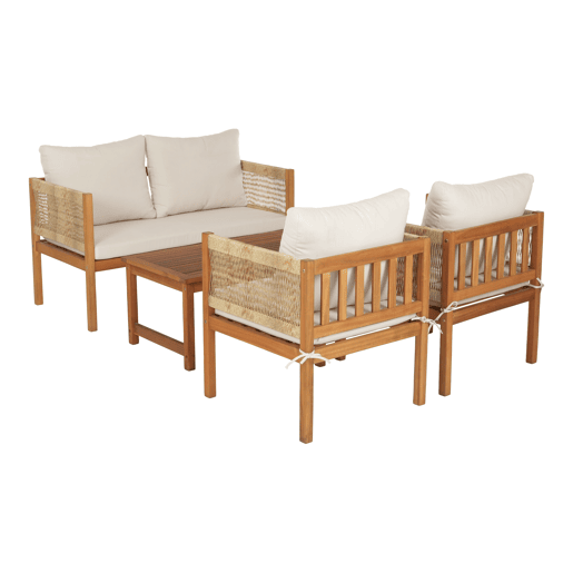 Conjunto de mobiliário de jardim Cannole 4 peças de rotim de acácia - Efeito madeiraBege casa.pro