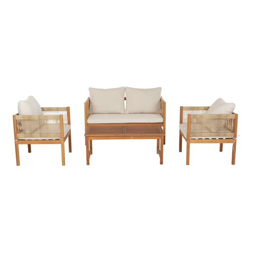 Conjunto de mobiliário de jardim Cannole 4 peças de rotim de acácia - Efeito madeiraBege casa.pro