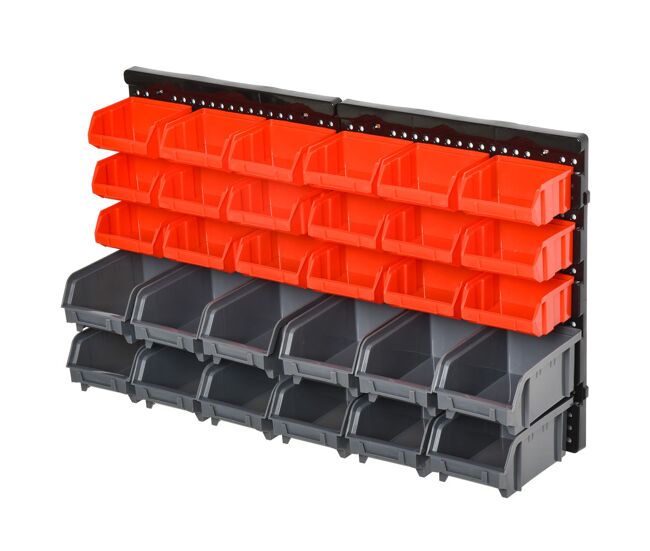 Durhand estantería de almacenaje para pared organizador de herramientas 33 piezas en total con cajas de 2 tamaños diferentes ideal para tornillos 37,5x18x63 cm rojo y gris