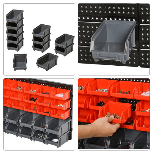 DURHAND Organizador de Ferragens para Parede Armário Organizador de Ferragens com 30 Caixas de 2 Tamanhos Diferentes 37,5x18x63 cm Vermelho e Cinza