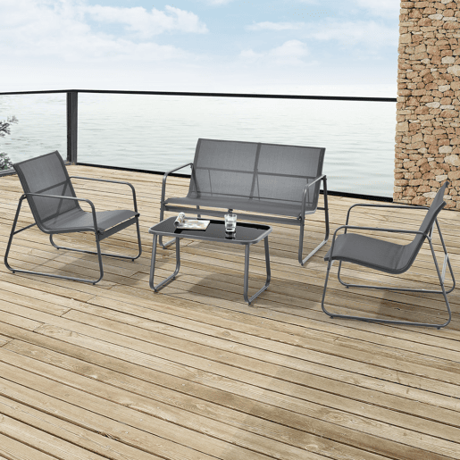 Conjunto de mobiliário de jardim Anzi 4 pcs. açovidro - Cinzento casa.pro