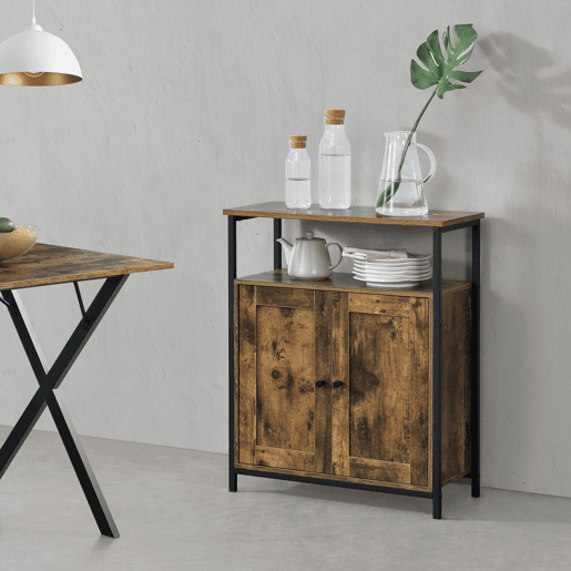 Cómoda Aremark Mesa de cabeceira em fibra  ferro 79 x 60 x 30 cm Efeito madeira tom escuro e preto pt.casa