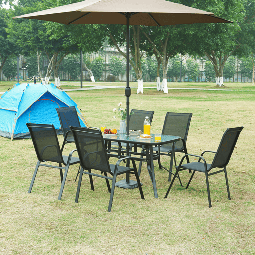 Conjunto de mobiliário de jardim Aradeo 7 pcs. açovidro - Preto casa.pro