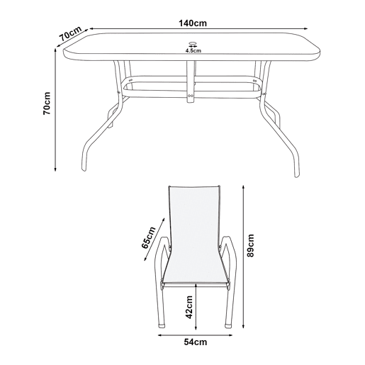 Conjunto de mobiliário de jardim Aradeo 7 pcs. açovidro - Preto casa.pro