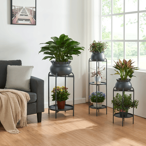 Suporte para plantas Altena 2 níveis metal 81x40x40cm - Preto en.casa Suporte para plantas Altena 2 níveis metal 81x40x40cm - Preto en.casa