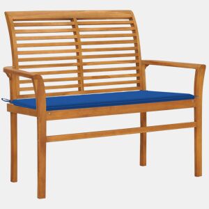 vidaXL Banco de jardim c almofadão azul real 112 cm teca maciça