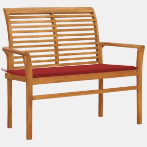 vidaXL Banco de jardim c almofadão vermelho 112 cm teca maciça