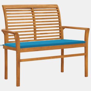 vidaXL Banco de jardim c almofadão azul 112 cm teca maciça