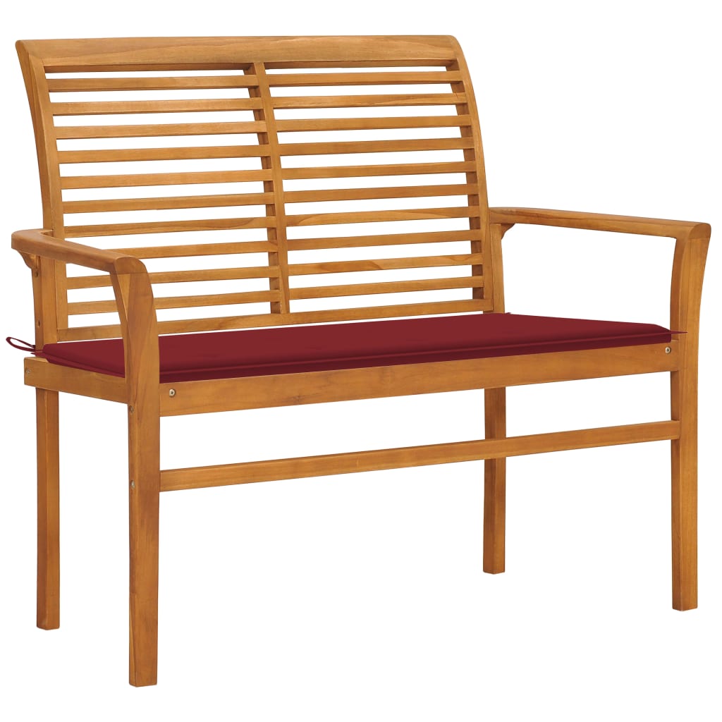 vidaxl banco de jardin madera maciza teca con cojin rojo tinto 112 cm