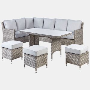 Conjunto de jardim com mesa e repousa-pés 9 lugares LACONA à direita Cinzento claro