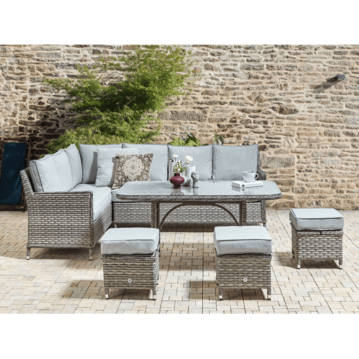 Conjunto de jardim com mesa e repousa-pés 9 lugares LACONA à direita Cinzento claro