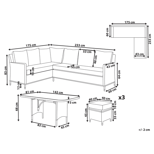 Conjunto de jardim com mesa e repousa-pés 9 lugares LACONA à direita Cinzento claro