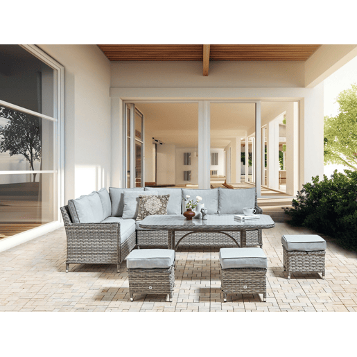 Conjunto de jardim com mesa e repousa-pés 9 lugares LACONA à direita Cinzento claro