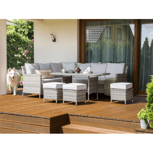 Conjunto de jardim com mesa e repousa-pés 9 lugares LACONA à direita Cinzento claro