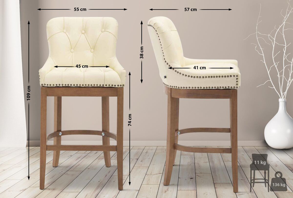 Taburete lakewood cuero aútentico & madera clara cuero auténtico crema 57x55x109 cm