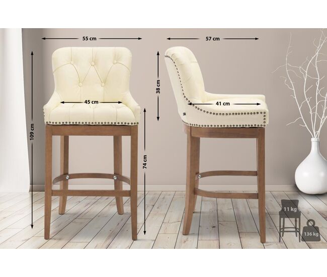 Taburete lakewood cuero aútentico & madera clara cuero auténtico crema 57x55x109 cm