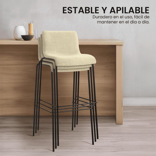 Juego de 2 taburetes de bar Hover, tela, base de cuatro patas Crema 48X43X100 cm