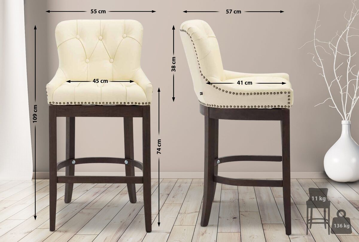 Taburete de bar lakewood cuero aútentico cuero auténtico crema 57x55x109 cm