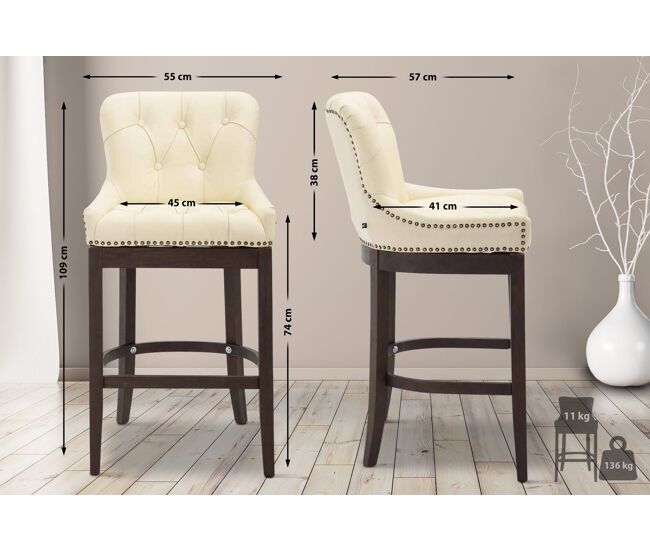 Taburete de bar lakewood cuero aútentico cuero auténtico crema 57x55x109 cm