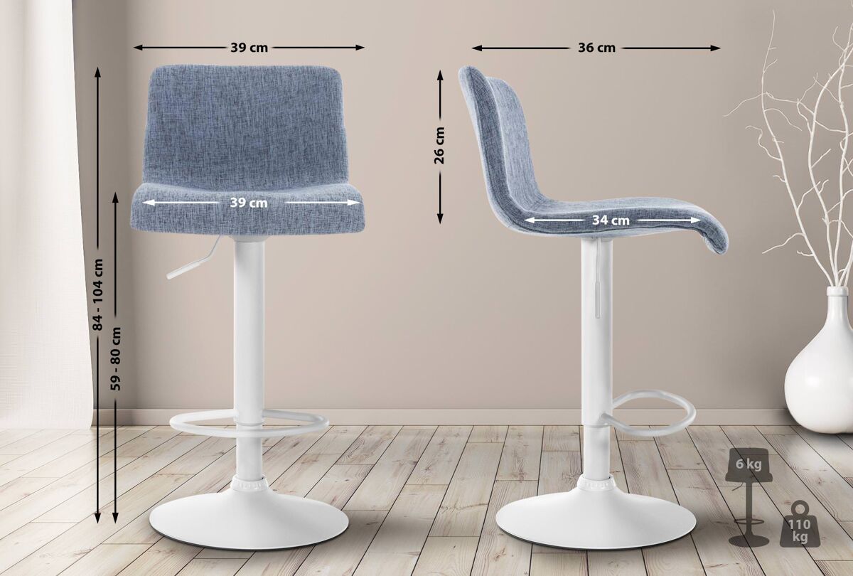 Taburete de bar hover en tela azul 36x39x84 cm