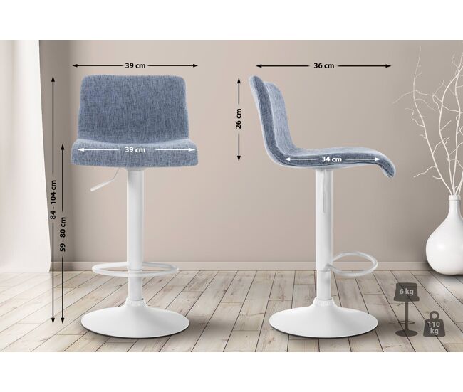 Taburete de bar hover en tela azul 36x39x84 cm