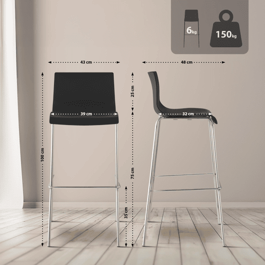 Pack de 2 Taburetes de Bar Hover de Plástico Negro 48X43X100 cm Pack de 2 Taburetes de Bar Hover de Plástico Negro 48X43X100 cm