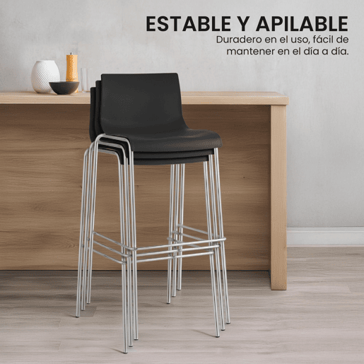 Pack de 2 Taburetes de Bar Hover de Plástico Negro 48X43X100 cm Pack de 2 Taburetes de Bar Hover de Plástico Negro 48X43X100 cm