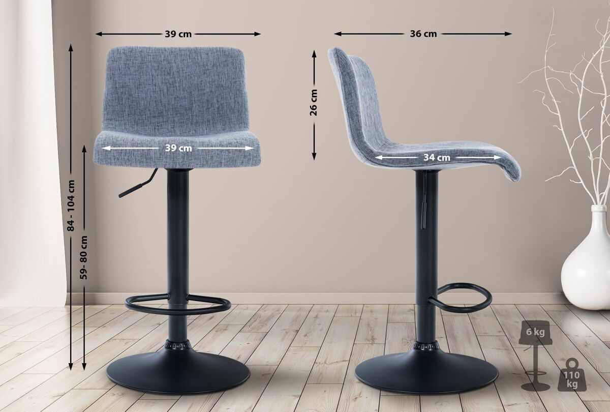 Taburete de bar hover en tela azul 36x39x84 cm
