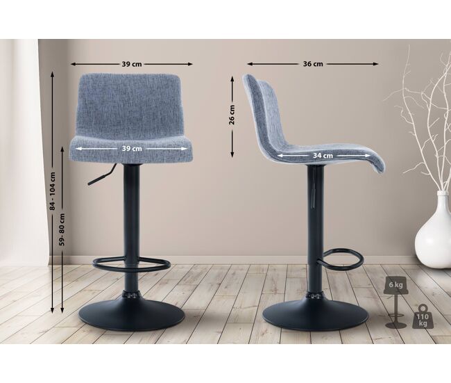 Taburete de bar hover en tela azul 36x39x84 cm