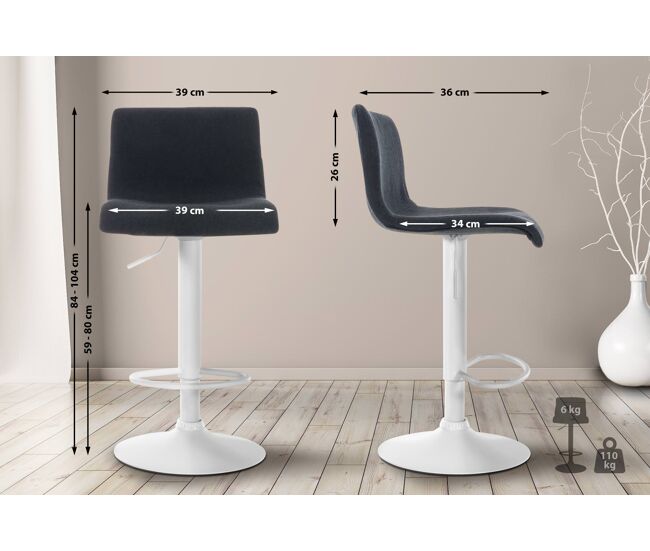 Taburete de bar hover en tela negro 36x39x84 cm