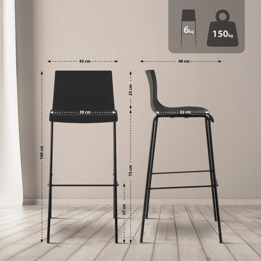 Pack de 2 Taburetes de Bar Hover de Plástico Negro 48X43X100 cm Pack de 2 Taburetes de Bar Hover de Plástico Negro 48X43X100 cm