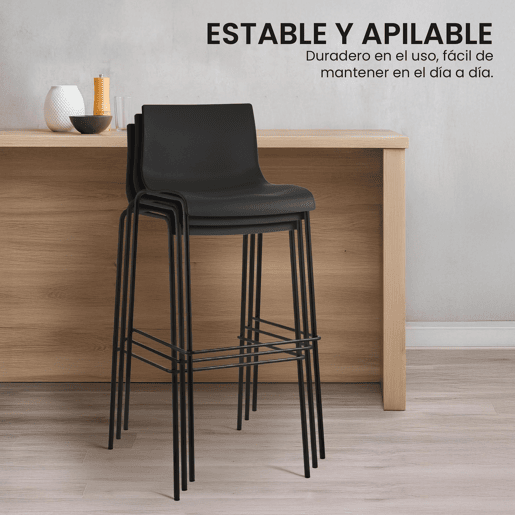 Pack de 2 Taburetes de Bar Hover de Plástico Negro 48X43X100 cm Pack de 2 Taburetes de Bar Hover de Plástico Negro 48X43X100 cm