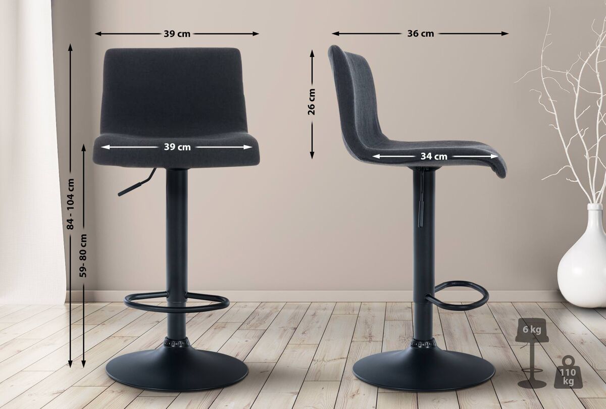 Taburete de bar hover en tela negro 36x39x84 cm