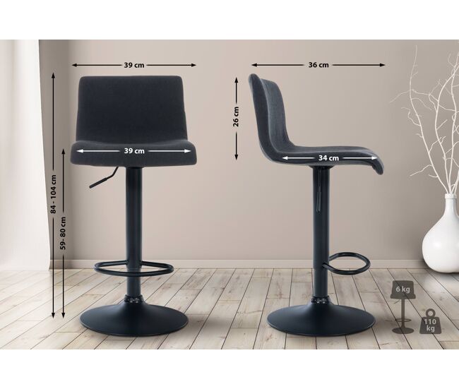 Taburete de bar hover en tela negro 36x39x84 cm