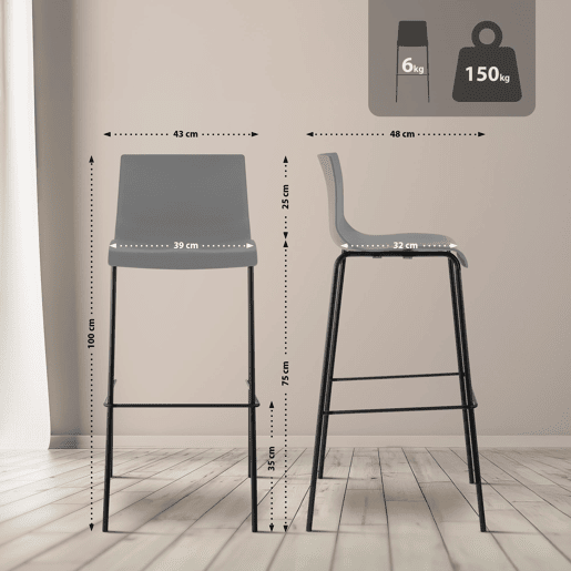 Pack de 2 Taburetes de Bar Hover de Plástico Gris 48X43X100 cm Pack de 2 Taburetes de Bar Hover de Plástico Gris 48X43X100 cm