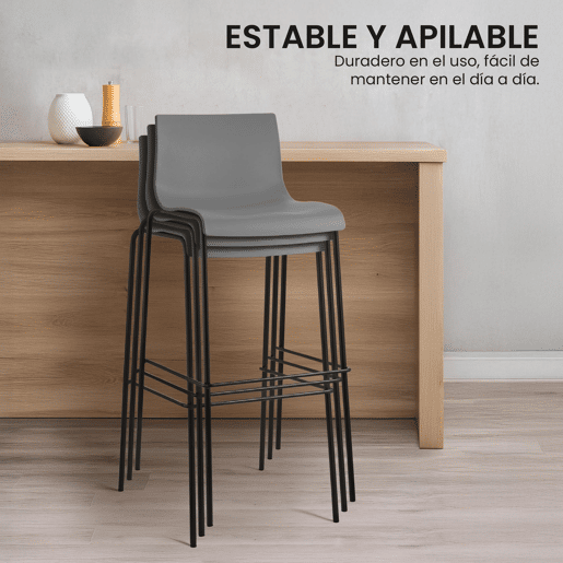 Pack de 2 Taburetes de Bar Hover de Plástico Gris 48X43X100 cm Pack de 2 Taburetes de Bar Hover de Plástico Gris 48X43X100 cm