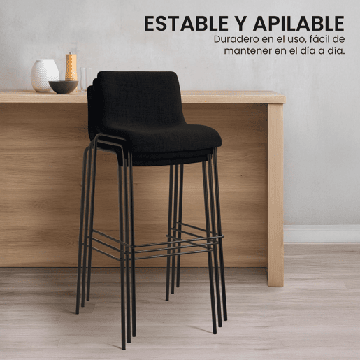 Juego de 2 taburetes de bar Hover, tela, base de cuatro patas Negro 48X43X100 cm Juego de 2 taburetes de bar Hover, tela, base de cuatro patas Negro 48X43X100 cm